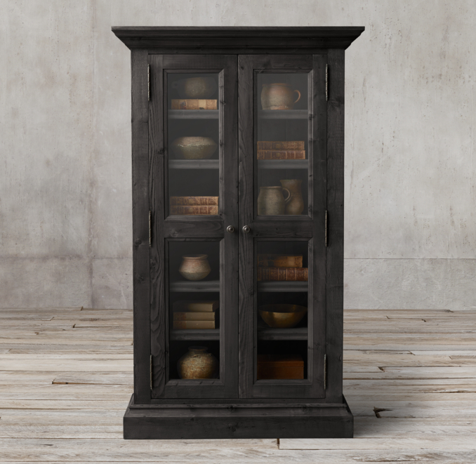 Salvaged Wood Glass Door Cabinet Salvaged Black