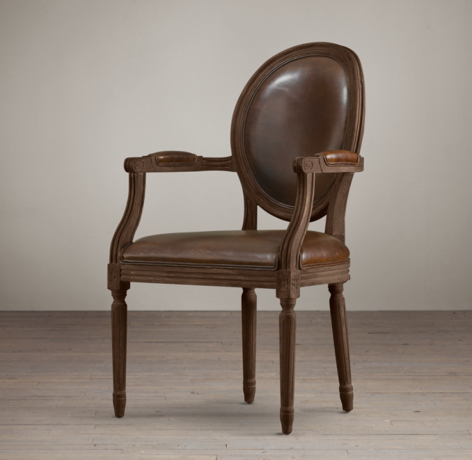Vintage French Round Leather Armchair 