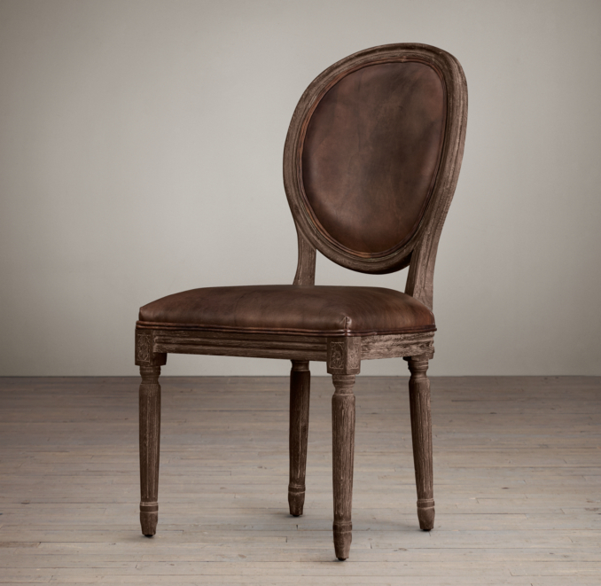 Vintage French Round Leather Side Chair 