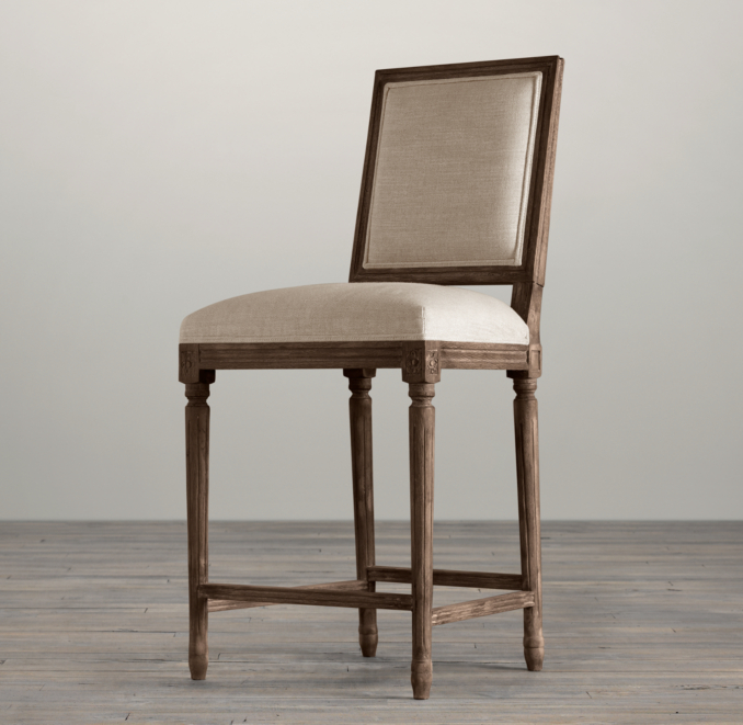 Vintage French Square Upholstered Counter Stool 