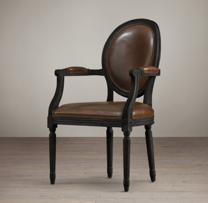 Vintage French Round Leather Armchair 