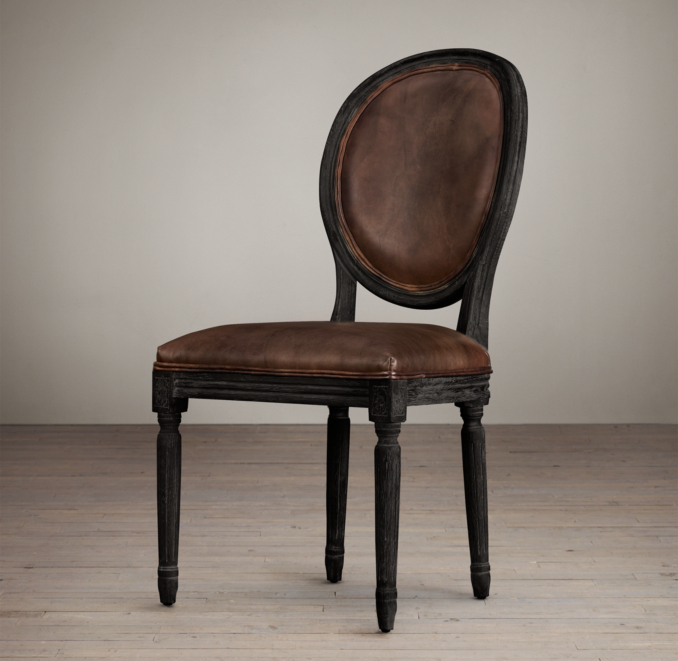 Vintage French Round Leather Side Chair 