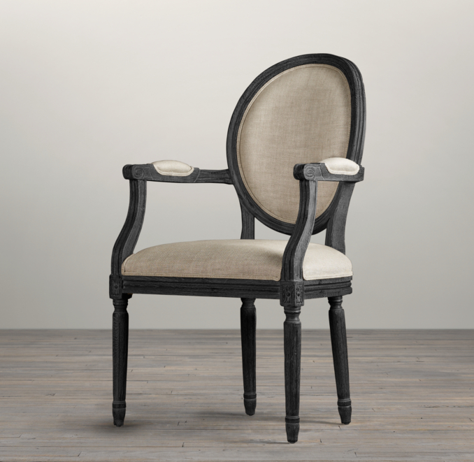 Vintage French Round Upholstered Armchair 