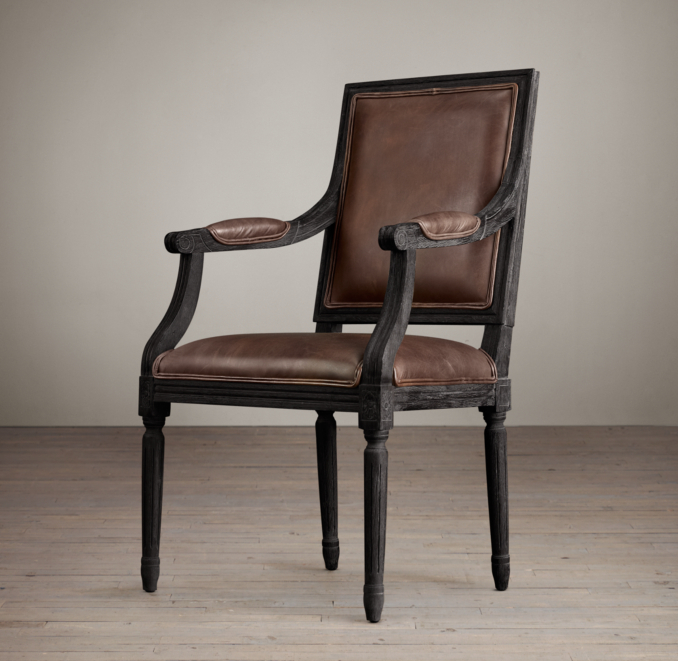Vintage French Square Leather Armchair 