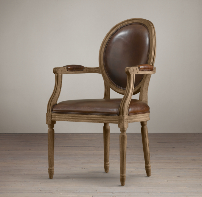 Vintage French Round Leather Armchair 