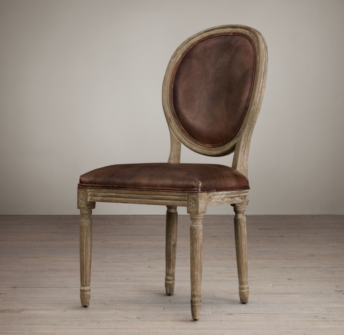 Vintage French Round Leather Side Chair