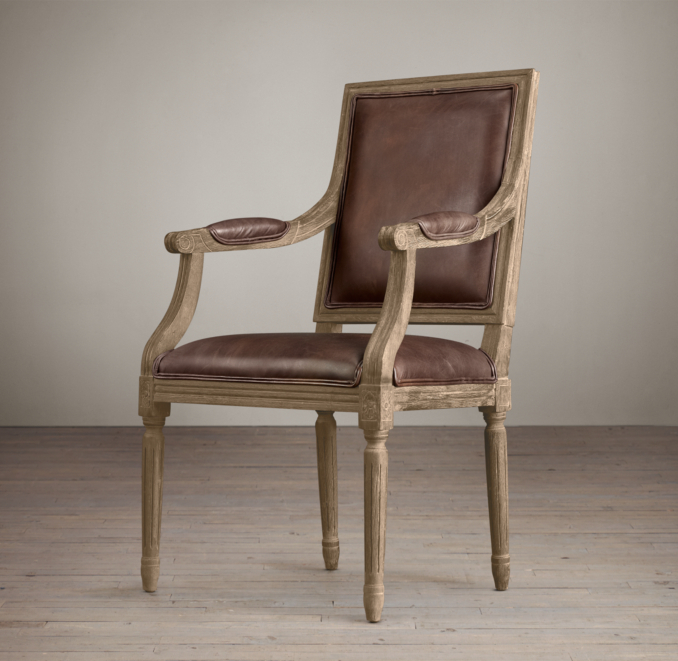 Vintage French Square Leather Armchair