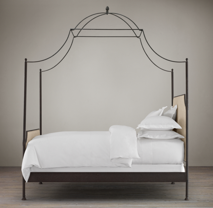 19th C. Campaign Upholstered Iron Canopy Bed