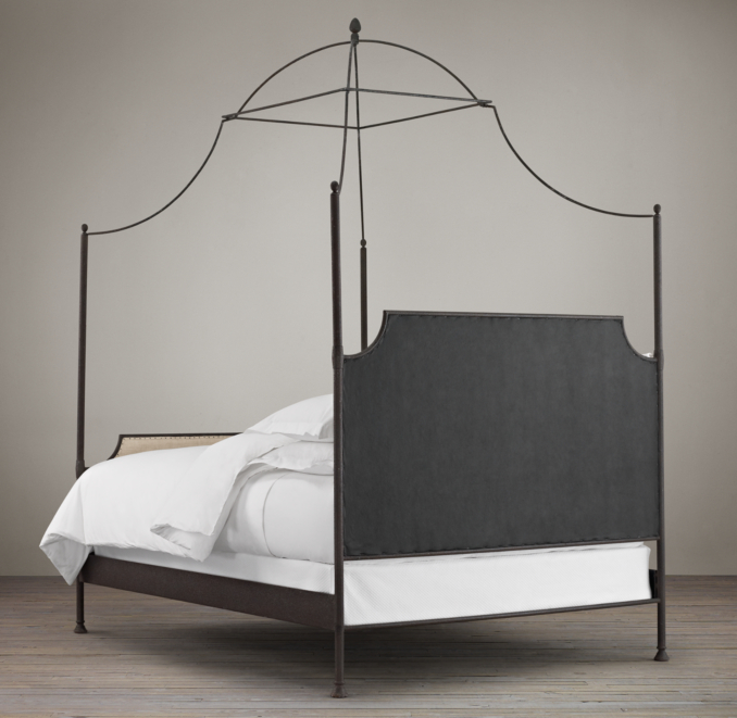 19th C. Campaign Upholstered Iron Canopy Bed