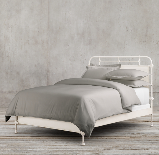 French Académie Iron Bed without Footboard Distressed White