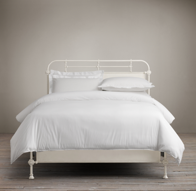 French Académie Iron Bed without Footboard Distressed White