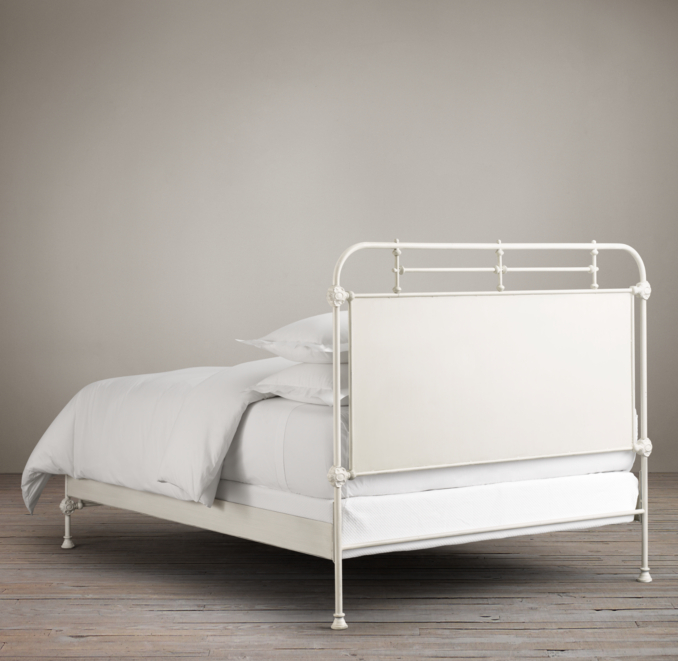 French Académie Iron Bed without Footboard Distressed White