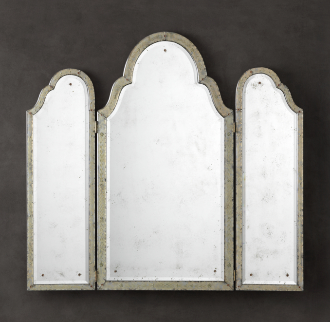 17th C. Venetian Silver-Leaf Triptych Mirror