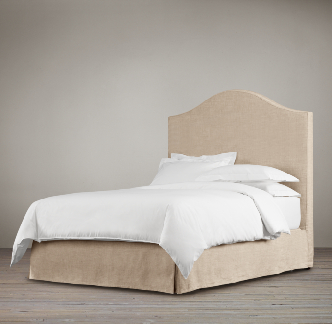 Belgian Slipcovered Camelback 68" Headboard With Bed Skirt