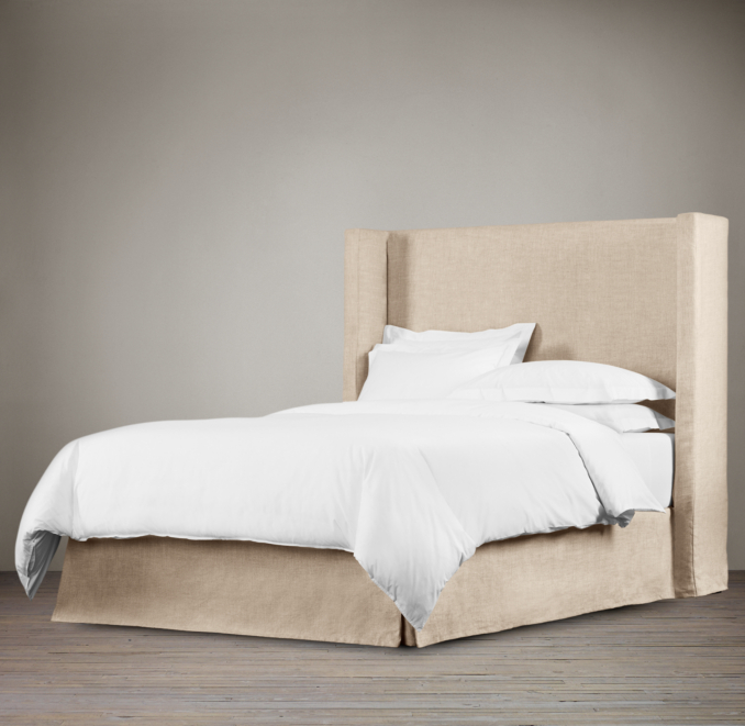 Belgian Slipcovered Shelter 68" Headboard with Bed Skirt