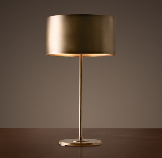 Antiqued Metal Drum Table Lamp Vintage Brass