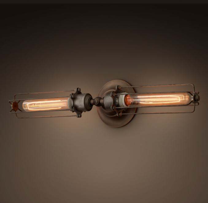 Edison Caged Inline Double Sconce