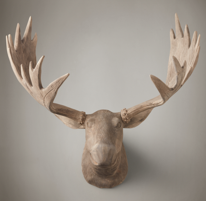 Hand-Carved Wood Moose Trophy Head