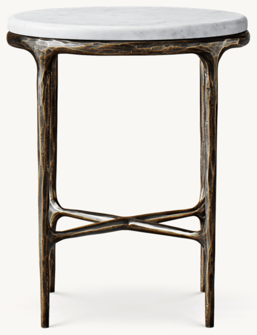 18&#34; side table shown in Sandblasted Italian Carrara Marble/Forged Bronze.