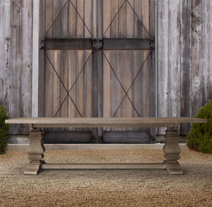 English Trestle Weathered Teak Rectangular Dining Table