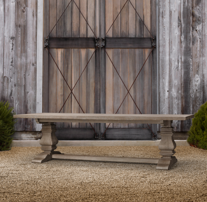 English Trestle Weathered Teak Rectangular Dining Table