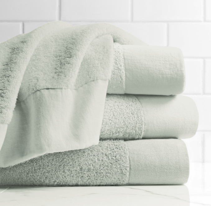 LinenBordered Turkish Cotton Towels Bath Sheet Silver Sage