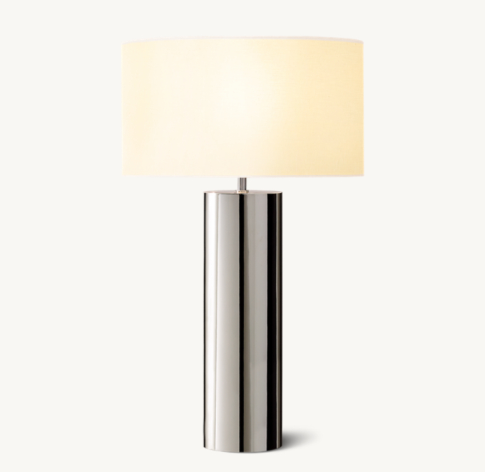Shown in Polished Nickel with French Drum Linen Closed Shade, size E (sold separately).