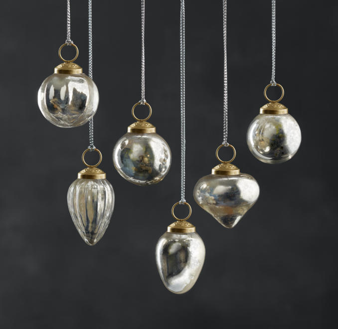 Mini Vintage Hand-Blown Glass Ornament (Set of 6) - Silver