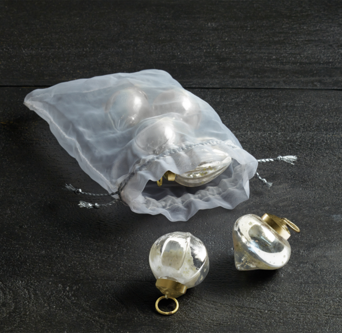 Mini Vintage Hand-Blown Glass Ornament (Set of 6) - Silver