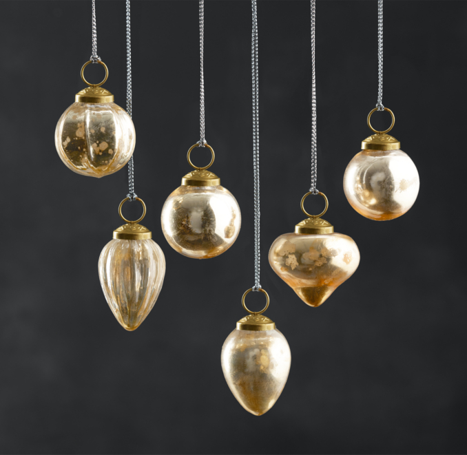 Mini Vintage Hand-Blown Glass Ornament (Set of 6) - Gold