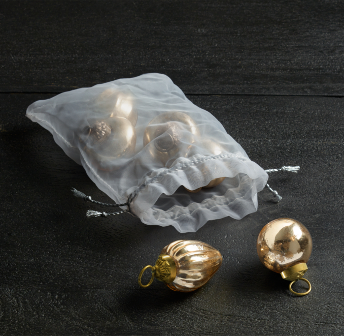 Mini Vintage Hand-Blown Glass Ornament (Set of 6) - Gold