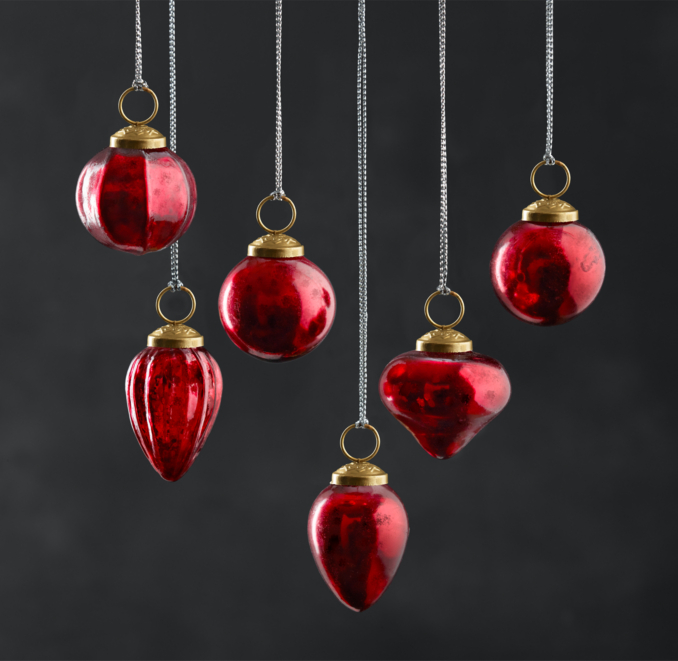 Mini Vintage Hand-Blown Glass Ornament (Set of 6) - Red