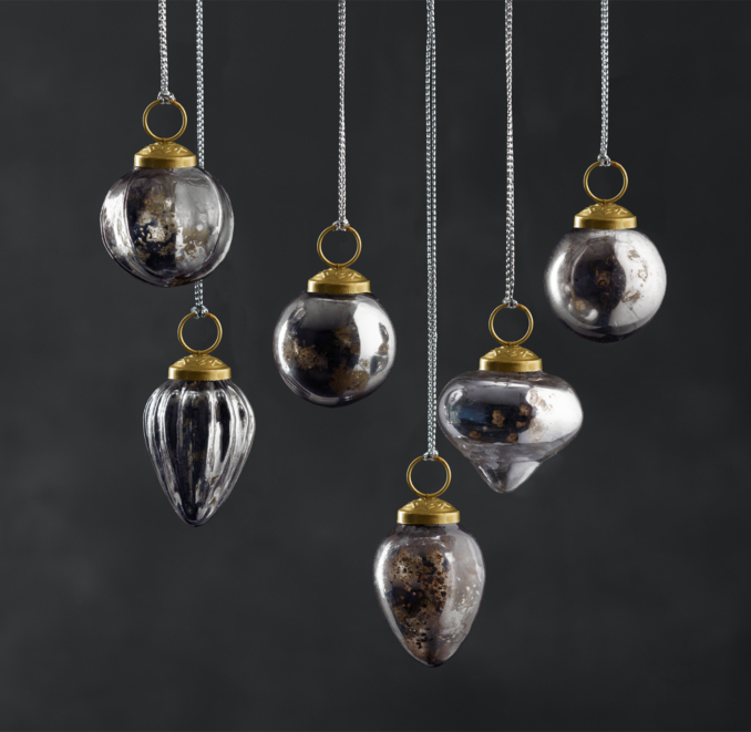 Mini Vintage Hand-Blown Glass Ornament (Set of 6) - Smoke