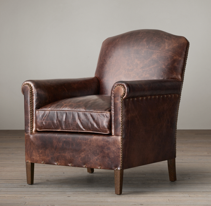 1920s French Camelback Leather Club Chair