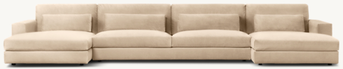 Shown in Sand Performance Velvet; sectional consists of 1 left-arm chaise, 1 armless sofa and 1 right-arm chaise. Cushion configuration may vary by component.