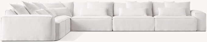 Shown in White Washed Belgian Flax Linen; sectional consists of 1 left-arm return sofa and 1 right-arm sofa. Cushion configuration may vary by component.