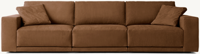 Shown in Italian Veneto Cocoa; sectional consists of 1 left-arm chair, 1 armless chair, and 1 right-arm chair. Cushion configuration may vary by component.