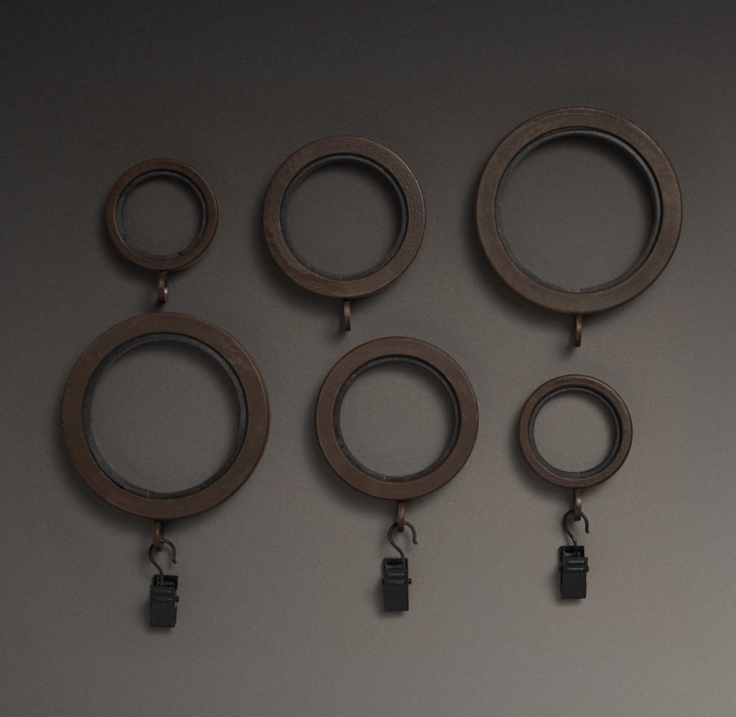 Industrial Vintage Bronze Drapery Rings (Set of 7)