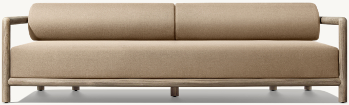 96&#34; sofa shown in Aged Teak. Cushions (sold separately) shown in Mocha Perennials&#174; Performance Textured Linen Weave.