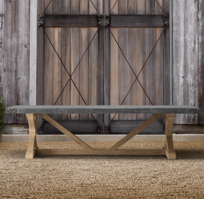 84" Concrete & Teak Rectangular Dining Table