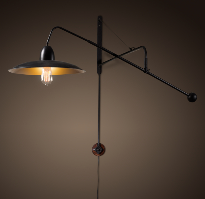1940s Architect's Boom Large Sconce Antique Black