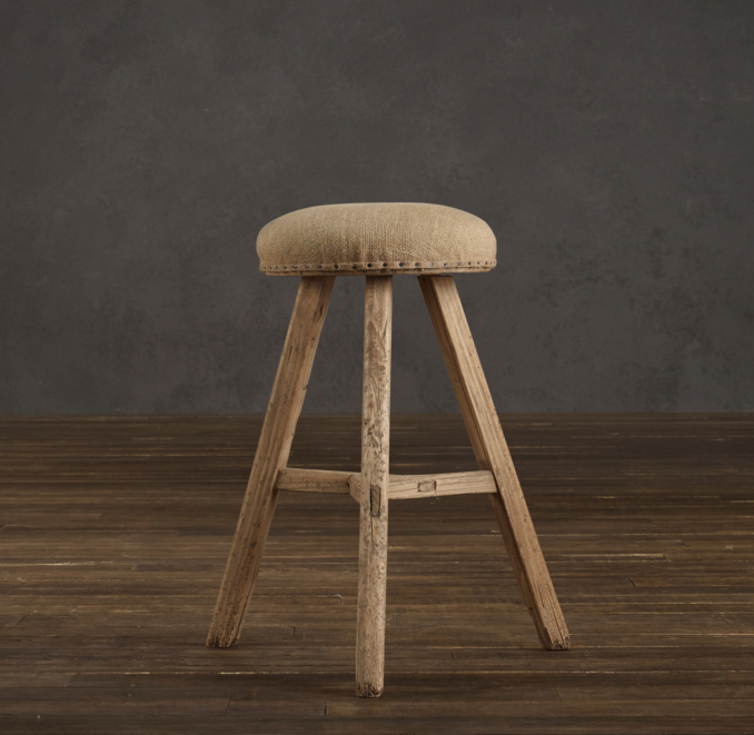 19th C. Rustic Burlap Stool Round