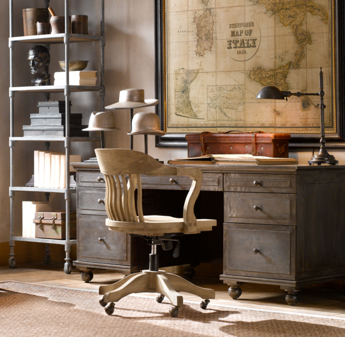 1940s Banker's Chair Weathered Oak Drifted