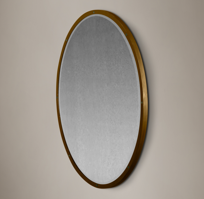 Bistro Antiqued Brass Round Mirror