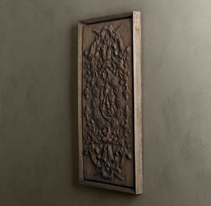 Hand-Carved Rococo Wood Panel Natural