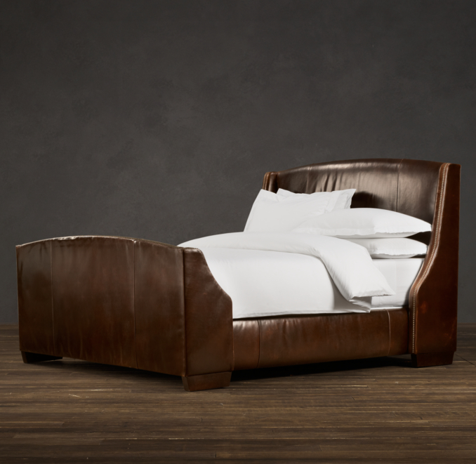 Warner Nailhead Leather 54" Bed with Footboard