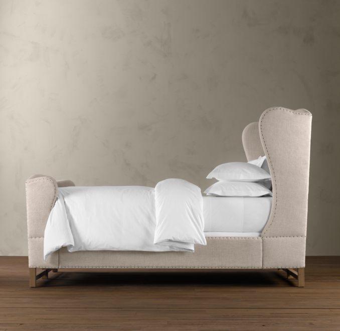 French Wing Upholstered Bed with Footboard