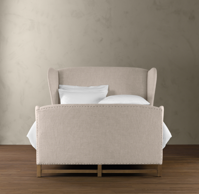 French Wing Upholstered Bed with Footboard