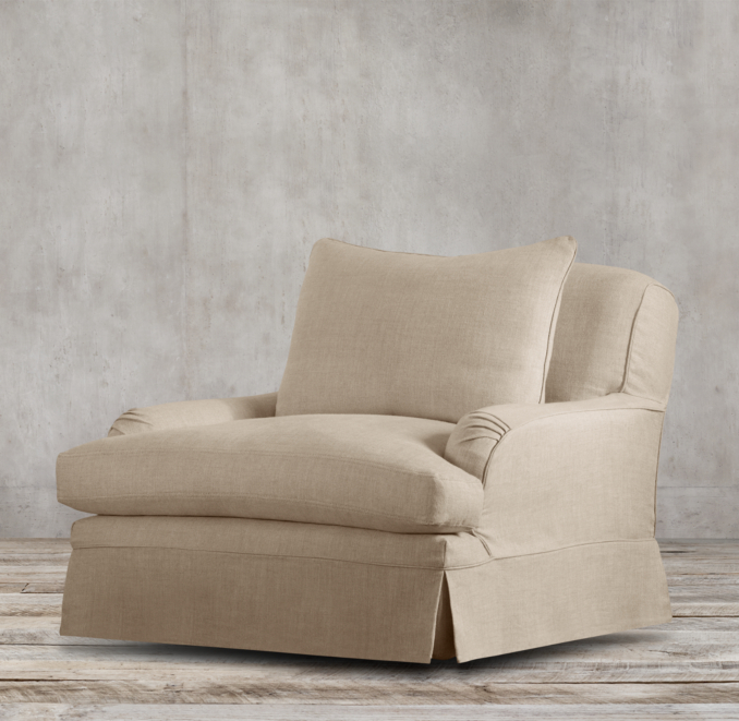 Belgian Classic Roll Arm Slipcovered Swivel Chair