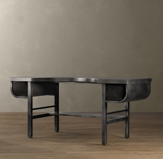 74" French Factory Metal Desk Gun Metal